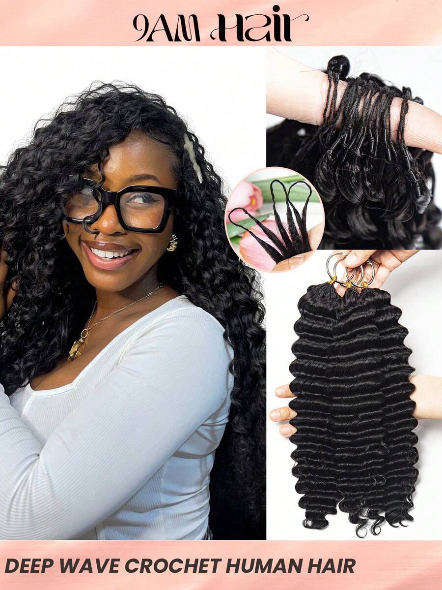 Boho Braids Tóc nối móc sóng sâu, nhẹ, không thắt nút, kiểu tóc tết Boho, tóc móc lông vũ, làm từ 100% tóc người Remy, đã được tách sẵn, thắt nút vô hình kèm dây, tóc nối móc sóng sâu siêu nhỏ đã được tạo vòng sẵn.