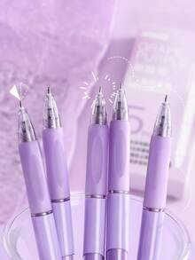 5pcs/Set Press Gel Pen,Comfortable Silicone Pen Holder,0.5mm Black Writing Ink,Stationery Suitable For Offices And Schools - purple - View 6