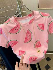 Áo thun croptop in hình dưa hấu, thoải mái và thoáng khí cho mùa hè - Hồng - Xem 4