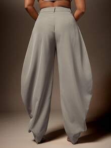 Vixey High Waisted Barrel Office Pants With Gold Button Cuffs - Grey - View 4