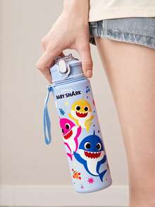 BABY SHARK X SHEIN Botella de agua de 750 ml / 25 oz con pajita de silicona y tapa a prueba de derrames, adecuada para viajes, turismo y uso escolar - Celeste - Ver 6