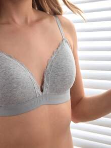 Ocili Women's Solid Color Letter Print Adjustable Strap Bra - Light Grey - View 7