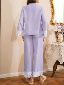 Côtesoire Bộ đồ ngủ nữ kiểu dáng thanh lịch miền Nam nước Pháp, gồm áo cardigan dáng suông nhăn nhẹ và áo khoác cardigan. - Màu tím - Xem 2