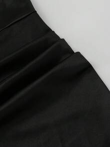 GlowEve Women's Elegant Pleated Waist Solid Color Square Neck Short Dress, Summer - Black - View 5