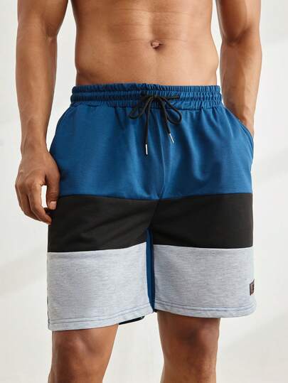 Driftmere Loose Fit Men's Color Block Letter Patched Detail Drawstring Waist Shorts Men Casual Shorts Men Streetwear Shorts Men Summer Shorts