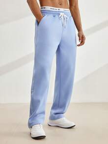 Driftmere Men's Casual Simple Embroidered Detail Drawstring Waist Sweatpants, For Rave Father's Day – A Fathers Day Gift Guide Sport Joggers - Baby Blue - View 7