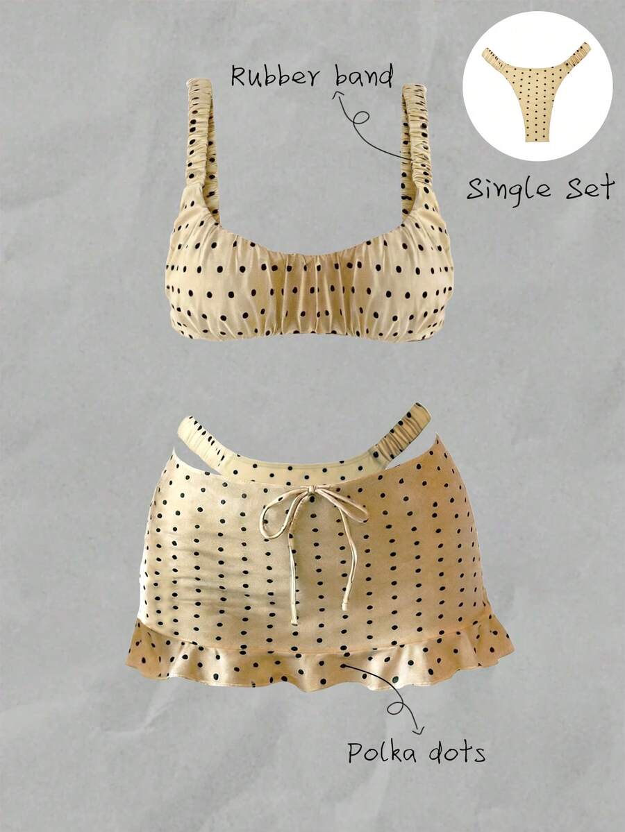 Elavelle Bộ bikini và quần tam giác gợi cảm chấm bi mùa hè dành cho nữ. - Nhiều màu - Xem 1