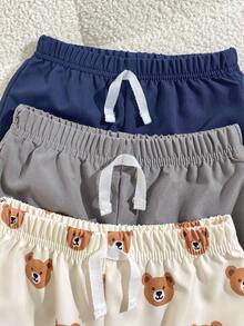 SHEIN Playful Pals Quần short in hình gấu, kiểu dáng thường ngày, đa năng cho bé trai, thích hợp mặc hàng ngày. - Nhiều màu - Xem 3