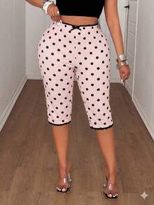 Maweii Plus Size Summer Casual Polka Dot Print Leggings - Pink - View 6