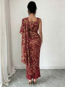 Rafferiza 女士绿色蕾丝披肩连衣裙，露背修身吊带裙，适合节日、休闲派对、宴会、婚礼、日常通勤及其他场合。 - 酒紅色 - 查看 2