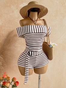 Soleia 露肩条纹连体裤，适合度假、音乐节、波西米亚风格 - 彩色 - 查看 7