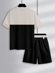 Manfinity Homme 男士条纹圆领修身短袖T恤和短裤套装 - 彩色 - 查看 2