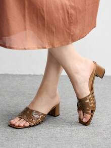 CUCCOO BIZCHIC Ladies Brown Hollow Design High Heel Sandals, Square Toe Comfort High Heel Sandals Commuter Style Sandals Summer Shoes - Brown - View 5