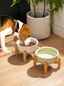 Elevated Ceramic Pet Bowls With Bamboo Stand Weighted Base Anti Slip Ergonomic Feeding Station For Cats Dogs Dishwasher Comfort Height - multicolor - View 1