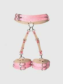 ROMWE Grunge Punk 1件性感吊袜带PU皮革束缚带哥特式内衣身体腰带大腿袜吊带腿部束缚带 - 粉色 - 查看 10