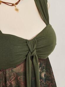 SHEIN ICON 女士度假风拼接腰果印花系带吊带背心 - 彩色 - 查看 8
