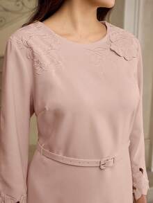 ZEYLAH Dusty Pink Cinched Waist Dress With Long Sleeves And Elegant Waistline Tea Party Autumn - Pink - View 2