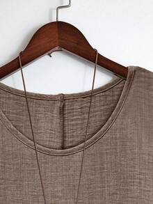 Linhara Plus Size Women Solid Color Round Neck Top And Wide Leg Pants Casual 2 Pieces Set Brown Linen Set 2 Pieces Set Linen Outfits For Women - Camel - View 6