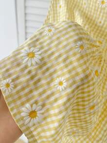 SHEIN 少女休闲日常度假格子花卉图案前蝴蝶结无袖上衣 - 黃色 - 查看 6