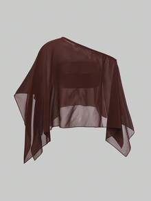 Modelyn 女士纯色不对称下摆雪纺衬衫 - 棕色 - 查看 2