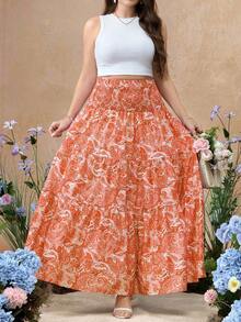 Flirla Váy maxi cỡ lớn dành cho nữ, in họa tiết hoa điều, phong cách Bohemian. - trái cam - Xem 3