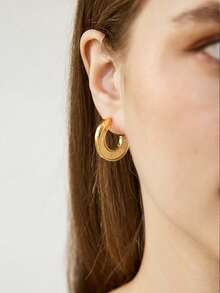 MOTF PREMIUM Pendientes de metal con baño de oro de 18 quilates con diseño de fritillaria blanca de estilo simple y elegante - Amarillo Oro - Ver 3