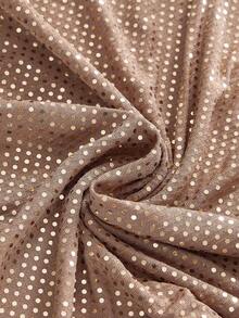 ROMWE Y2K Spring/Summer Women's Sexy Backless Spaghetti Strap Mini Dress With Shiny Sequin Fabric, Low-Cut Plunging Neckline - Khaki - View 10