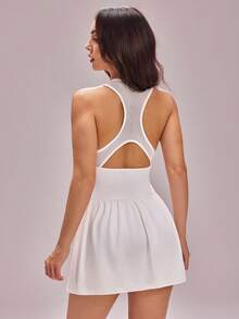 With My Calm With My Calm Women's Solid Color Backless Casual Fitness Sports Dress - White - View 2