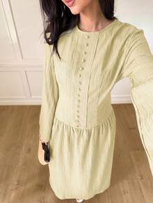 Solavon Women's Solid Color Pleated Casual Party & Travel Dress - Apricot - View 8