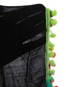 Swim Lushoire Plus Size Women Colorful Fringe & Pom Pom Decor Loose Thin Lightweight Beach Cover-Up Kimono For Summer Beach Vacation - Black - View 8