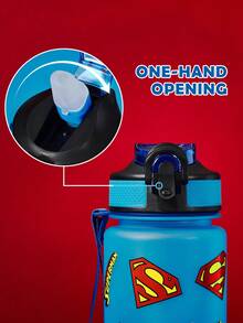 SUPERMAN X SHEIN 1000 Ml Water Bottle With Silicone Straw And Leak-Proof Cover, Suitable For Travel, Sightseeing And School Use, Plastic Material. - Baby Blue - View 2