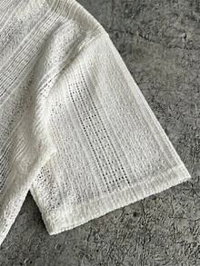 SUMWON White Short Sleeve Button Down Shirt With Collared Neckline And Textured Fabric Details , Summer Beach Resort Casual Wear,S Summer Shirt, Resort Wear - White - View 3