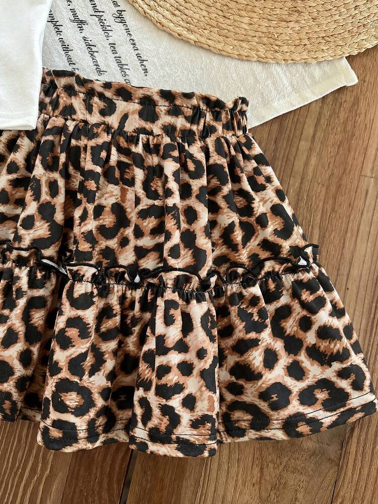 SHEIN LMoss Kids Bộ đồ 2 món LMoss cho bé gái: Áo hai dây dệt kim màu trơn và chân váy mini bằng vải chiffon in họa tiết. - Nhiều màu - Xem 4