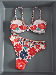 Bộ bikini in họa tiết gợi cảm thời trang dành cho nữ, dây mảnh, kiểu dáng nghỉ mát bãi biển, hở lưng, thích hợp cho mùa xuân/hè. - Nhiều màu - Xem 4