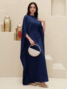 Đầm maxi Thổ Nhĩ Kỳ dành cho nữ và áo abaya truyền thống Ả Rập. - Màu xanh hải quân - Xem 9