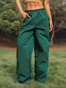 SHEIN Sports Green Patchwork Sports Outdoor Pants - Green - View 5