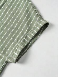 Linhara Blusa holgada de mujer de talla grande con cuello vuelto, estampado de rayas verdes, silueta en H, nueva llegada de primavera/verano, blusa casual de negocios, blusas casuales modernas para mujer, últimas llegadas, los mejores vendedores - Verde - Ver 6