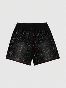 ROMWE MEN Street Life Men's Sparkling Diamond Contrast Stitching Zebra Print Shorts - Black - View 3