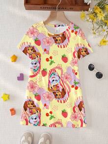 SHEIN | PAW Patrol 女童夏季休闲碎花小狗印花短袖连衣裙 - 白色 - 查看 5