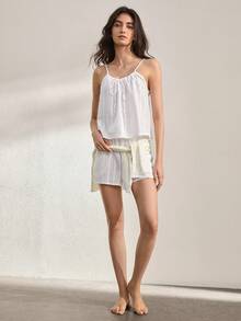 Ocili Quần short dáng rộng thoải mái bằng cotton mềm mại, kiểu bohemian, có dây rút, thích hợp cho mùa thu, dành cho nữ. - trắng - Xem 6