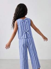 SHEIN 两件套少女梭织无袖休闲上衣和九分裤套装 - 彩色 - 查看 5