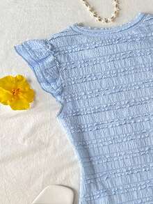 Teen Girl Casual Everyday Comfortable Fitted Round Neck Sleeveless Top - Baby Blue - View 3