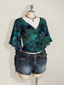 SHEIN ICON Áo thun nữ cỡ lớn màu xanh dương, họa tiết hoa retro, phong cách thường ngày, thích hợp cho thời trang đường phố và lễ hội âm nhạc. - Nhiều màu - Xem 4
