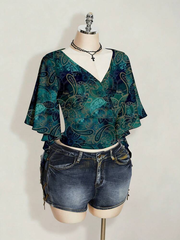 SHEIN ICON Áo thun nữ cỡ lớn màu xanh dương, họa tiết hoa retro, phong cách thường ngày, thích hợp cho thời trang đường phố và lễ hội âm nhạc. - Nhiều màu - Xem 4