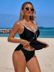 Swim Lushoire 女士夏季沙滩度假系带吊带背心泳衣套装 - 彩色 - 查看 1