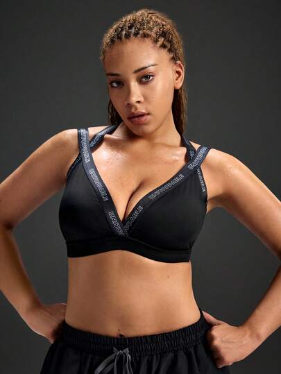 Powerista 大码女士字母印花休闲日常运动文胸