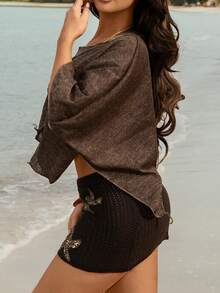 Swim SXY 2026 New Cross-Border Brown Single-Piece Knitted Sea Star Embellished Elegant Vacation Style Women's Swimsuit Skirt/ Starfish Skirt Brown Skirt Cover Up Bikini Cover Ups Skirt Brown Skirt For Beach - Brown - View 4