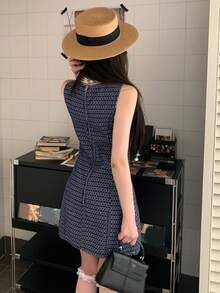 Joudiya Women's All-Over Print Round Neck Sleeveless Casual Denim Dress For Summer - Medium Wash - View 3