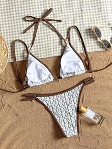 Swim Vcay Bộ đồ bơi nữ mới, hàng mới về mùa hè, đồ đi biển hai mảnh đa năng, kiểu dáng tách rời màu nâu, bộ bikini kiểu nghỉ dưỡng biển. Chất liệu vải có họa tiết, vải chiffon bồng bềnh. Phụ kiện kim loại năm sao họa tiết đại dương, đường viền tương phản, áo và quần có thể điều chỉnh, thích hợp cho trang phục nghỉ dưỡng biển, bikini móc len dành cho nữ. - Nhiều màu - Xem 2