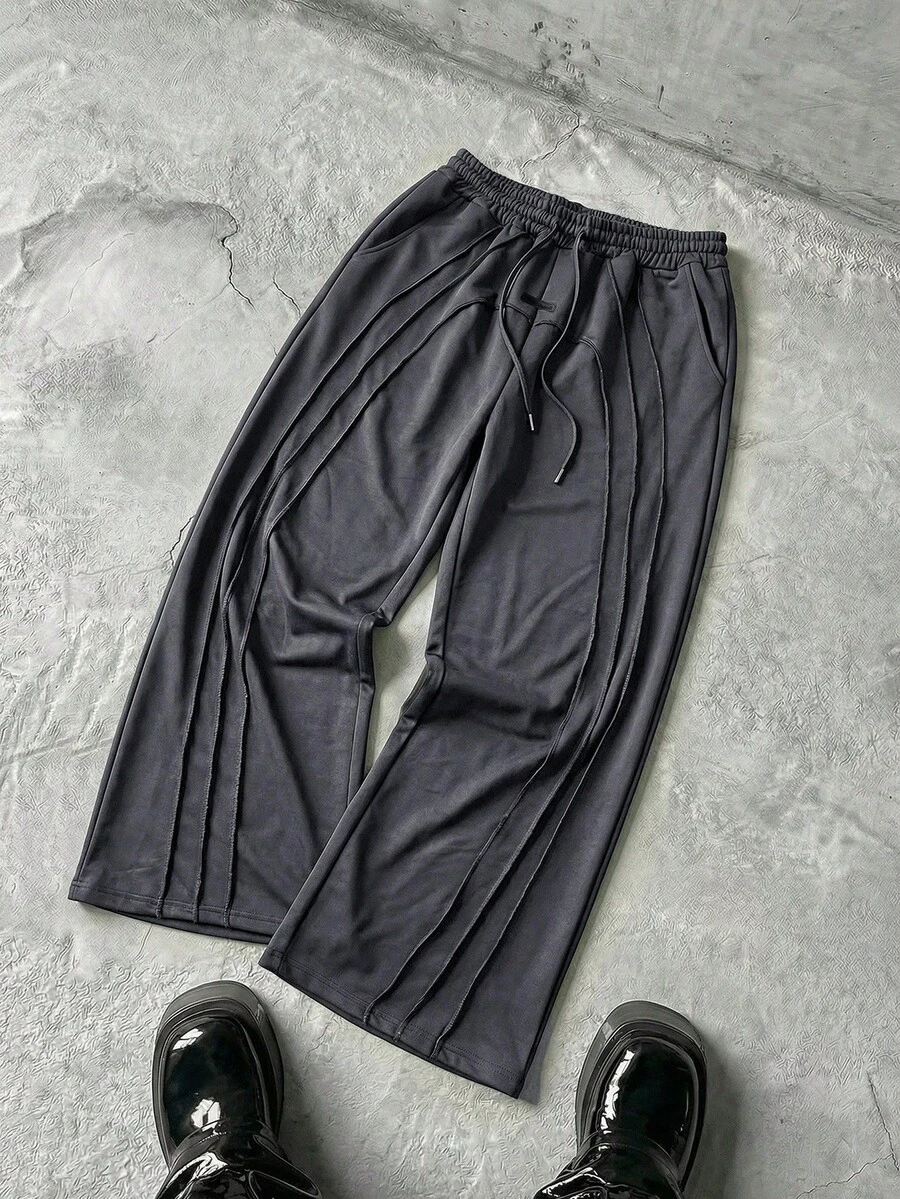 NEON BLANC Men's Casual Loose Sweatpants, Standard Size, Gray Color Block Pants For Spring & Autumn - Grey - View 1